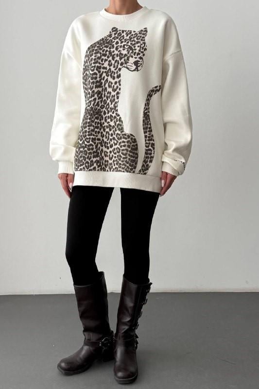 Baskı Detaylı Desenli Sweatshirt QZ00965