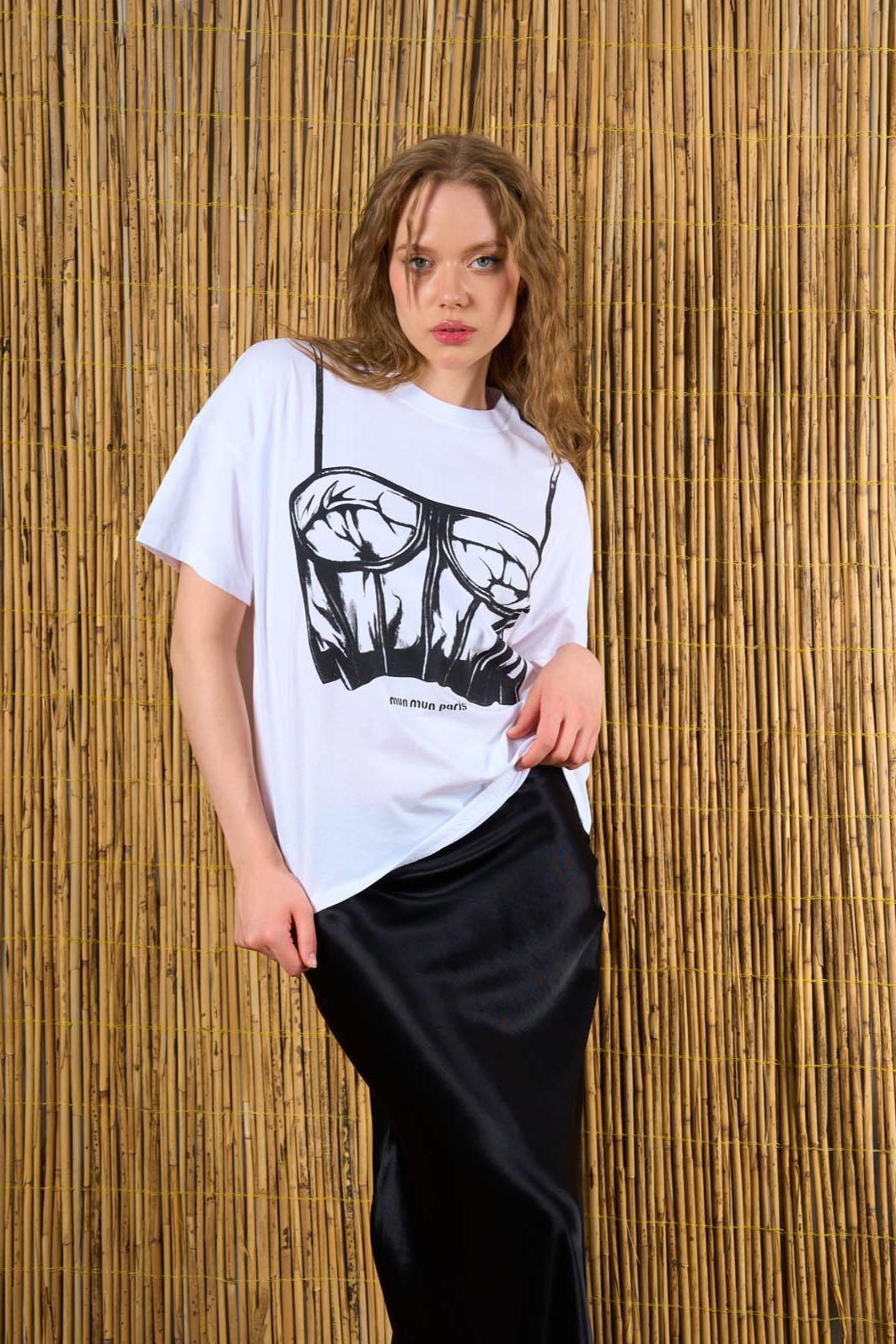 Baskılı Mun Paris Yazı Baskılı T-shirt QS241054