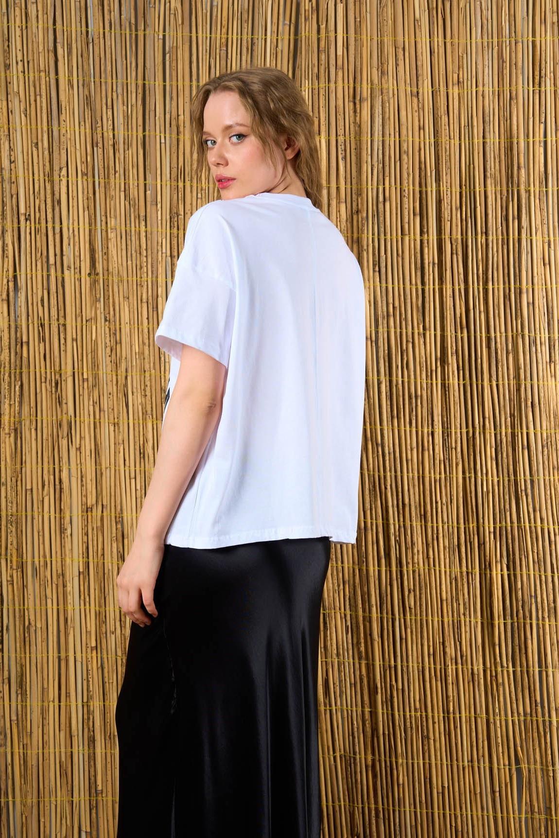 Baskılı Mun Paris Yazı Baskılı T-shirt QS241054