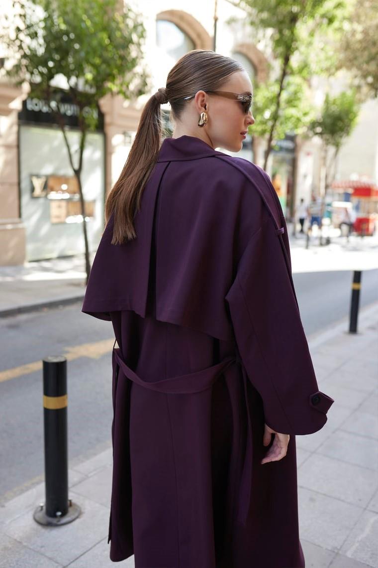 Beli Kuşaklı Oversize Midi Trençkot PR9476