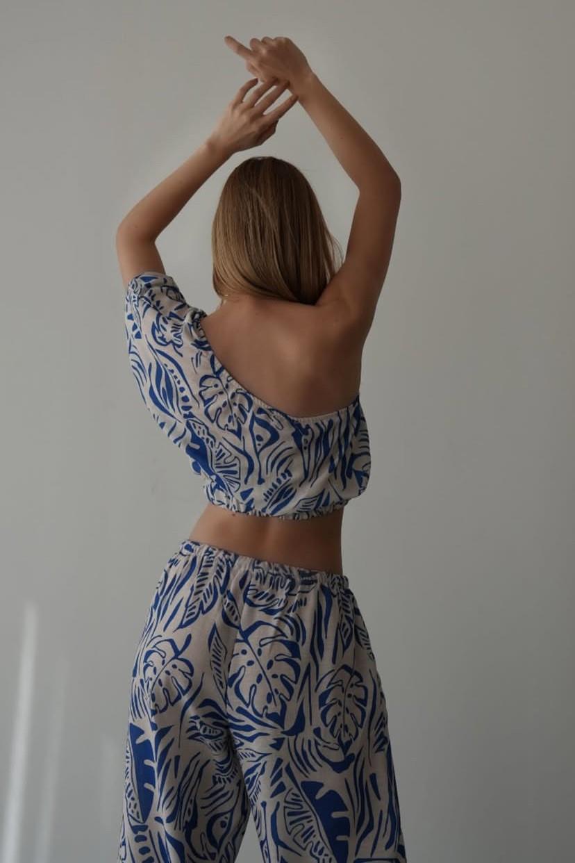 Beli Lastikli Desenli Pantolon QZ00383