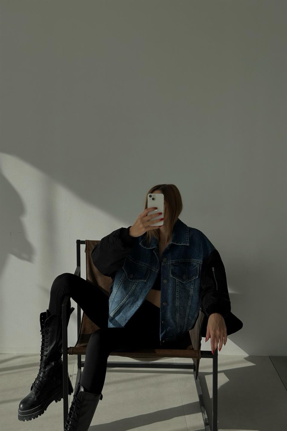 Beli Lastikli Jean Detaylı Bomber Mont RB99067
