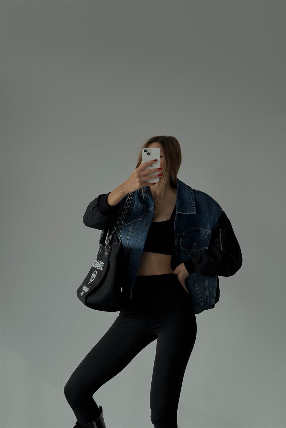 Beli Lastikli Jean Detaylı Bomber Mont RB99067