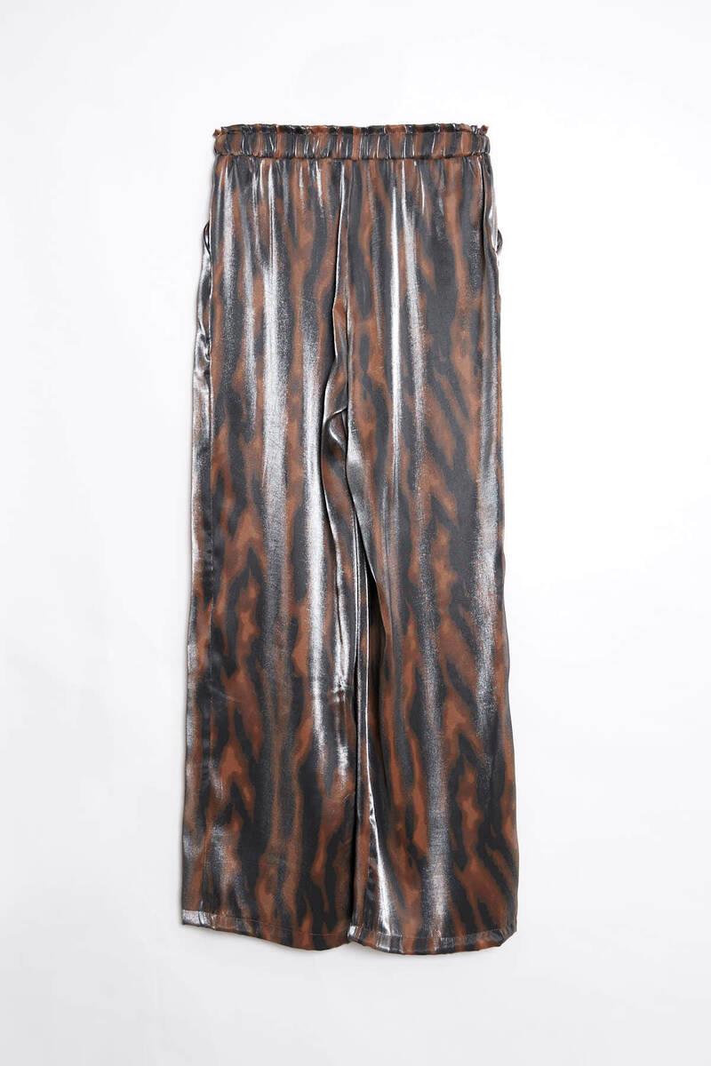 Beli Lastikli Leopar Desenli Parlak Pantolon RB36751