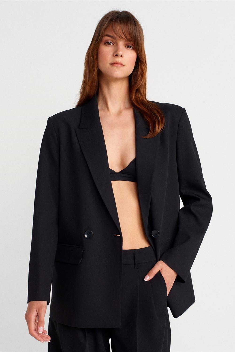 Çift Düğmeli Kapaklı Blazer Ceket DL60767