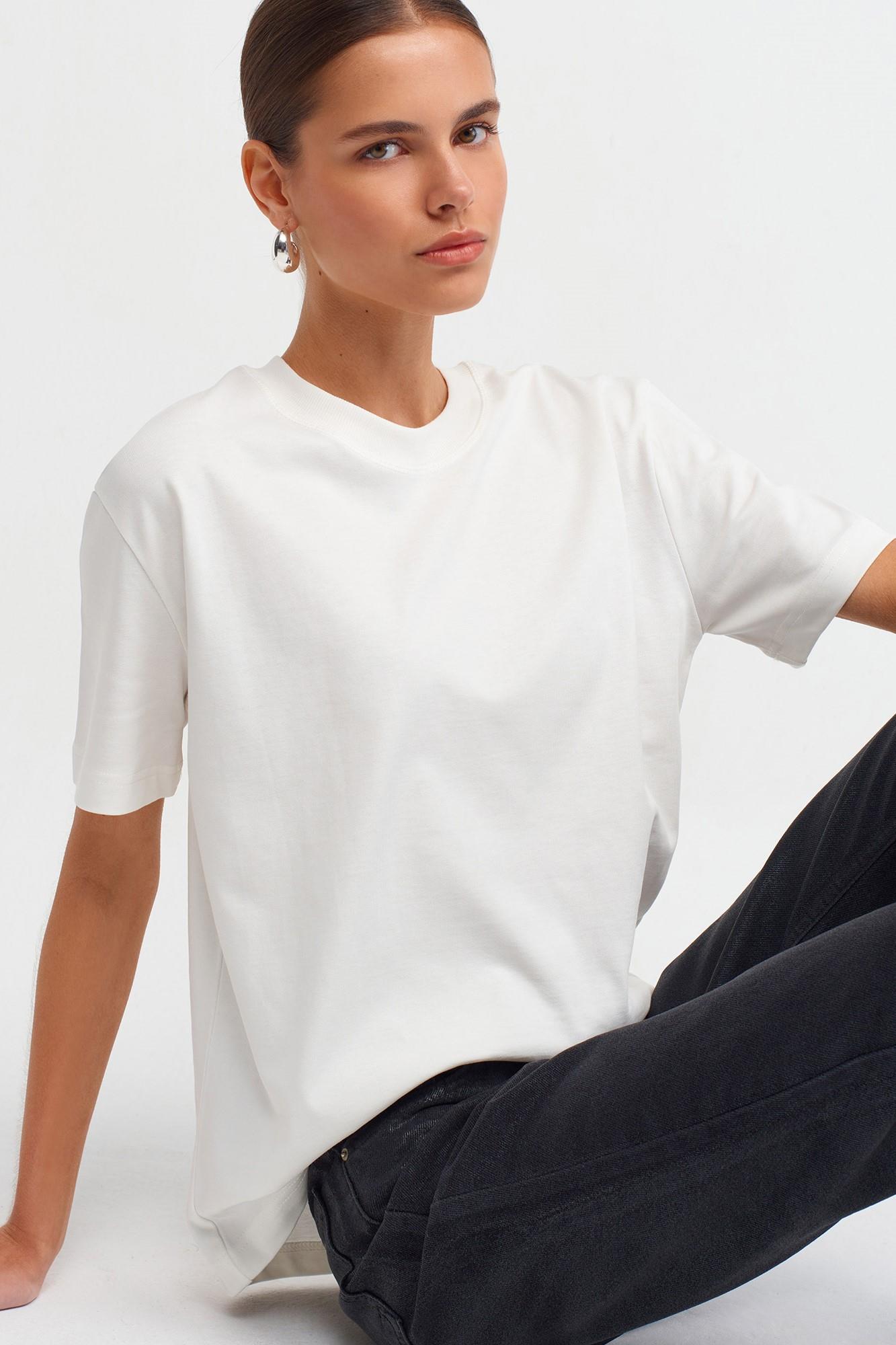 Dekoratif Dikişli Bisiklet Yaka T-shirt DL30312