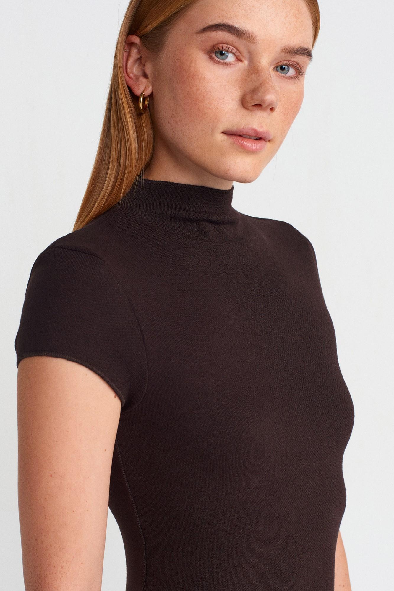 Dik Yaka Streç Mini Elbise DL91304