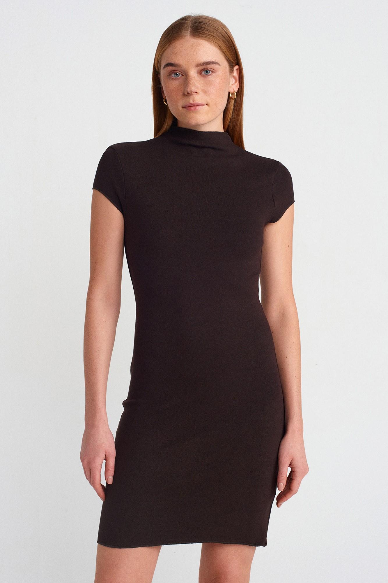 Dik Yaka Streç Mini Elbise DL91304
