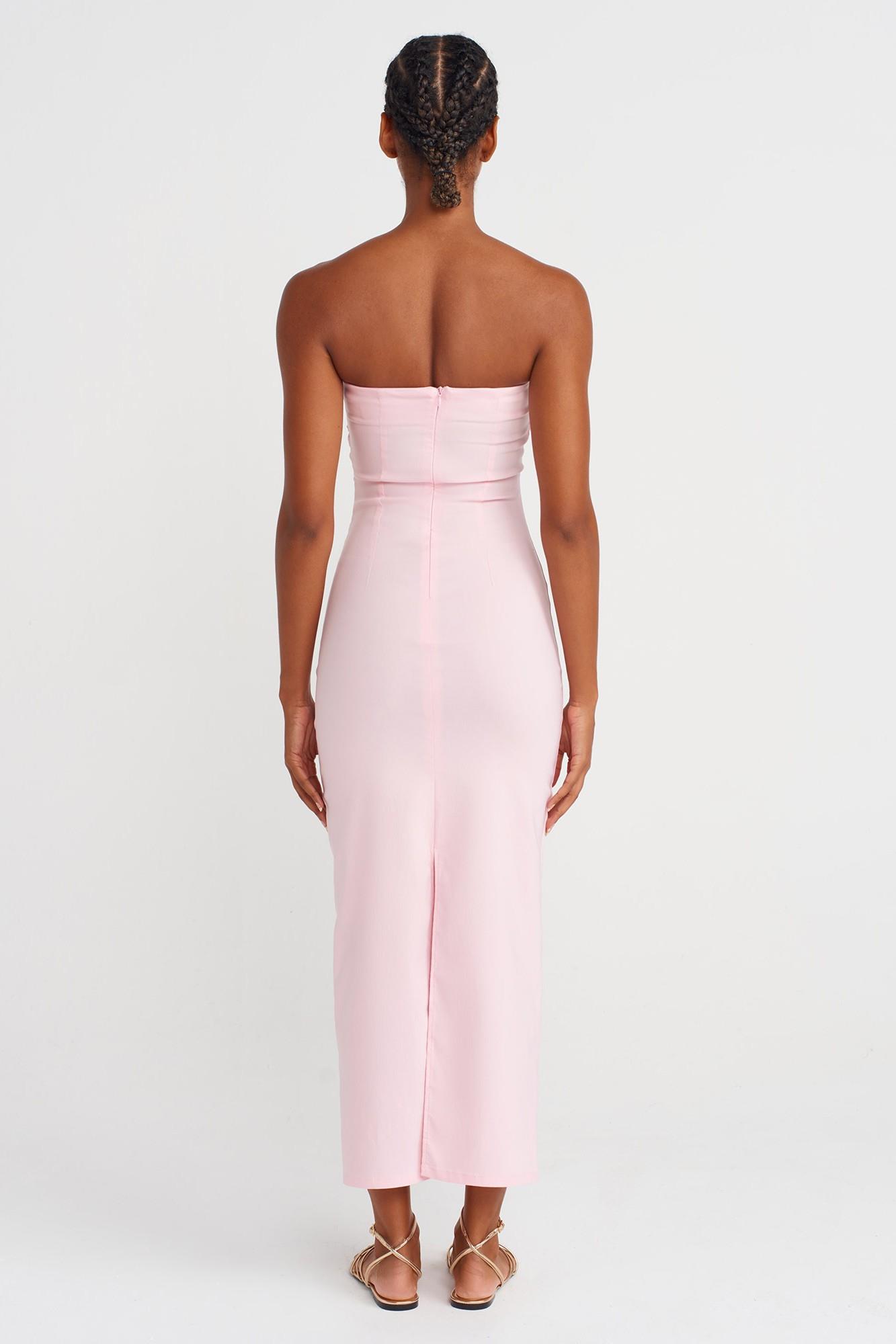 Drape Detaylı Yırtmaçlı Midi Elbise DL91368