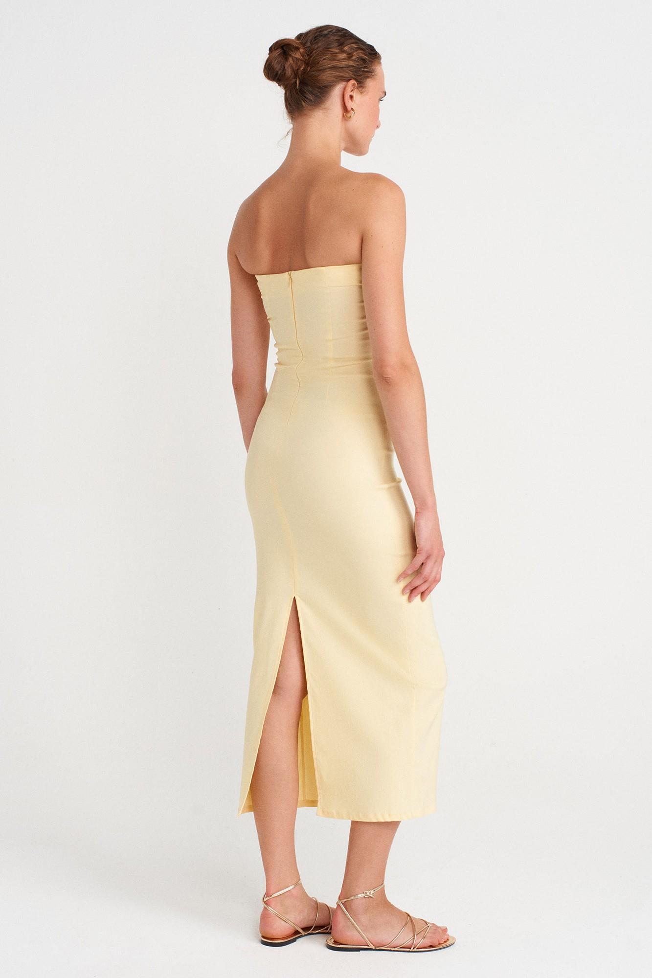 Drape Detaylı Yırtmaçlı Midi Elbise DL91368