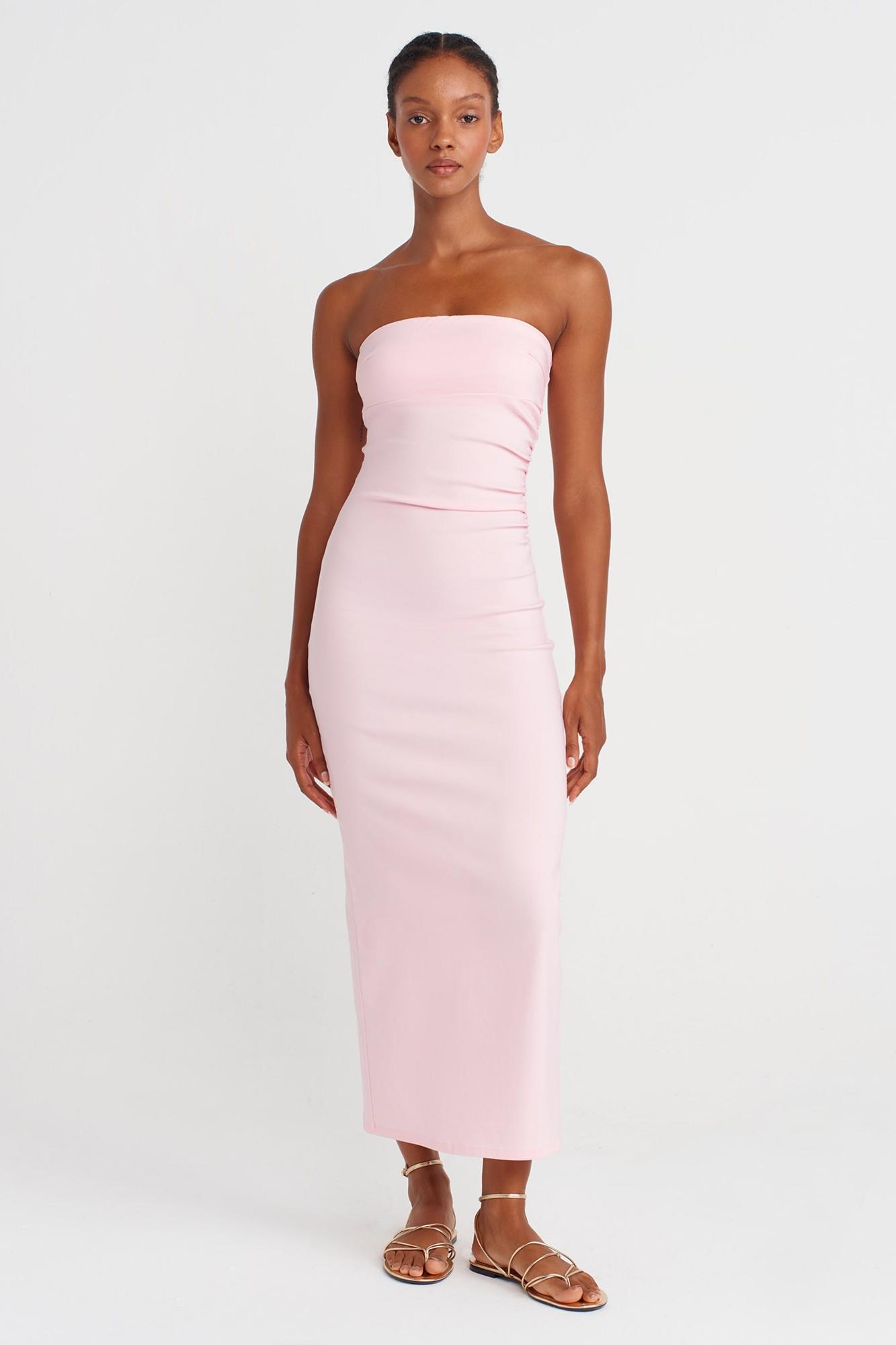 Drape Detaylı Yırtmaçlı Midi Elbise DL91368