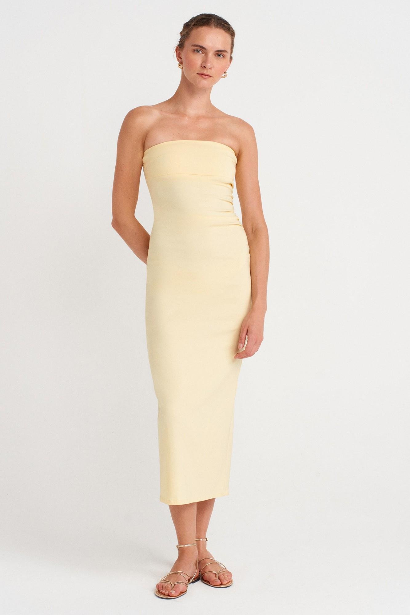 Drape Detaylı Yırtmaçlı Midi Elbise DL91368