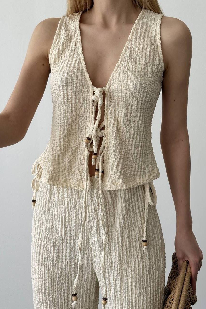 Fiyonk Detaylı Örme Bluz Pantolon Takım QZ00466