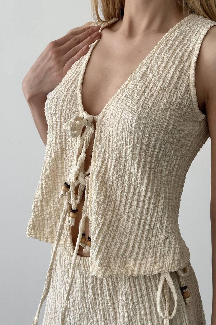 Fiyonk Detaylı Örme Bluz Pantolon Takım QZ00466