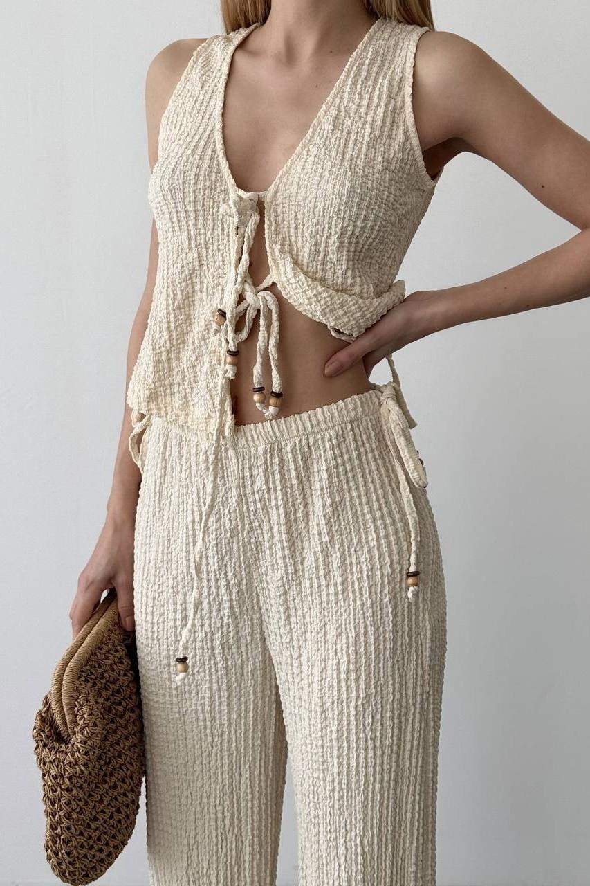 Fiyonk Detaylı Örme Bluz Pantolon Takım QZ00466