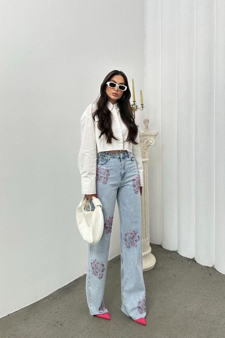 Gül Taşlı Wide Leg Jean LC7937-