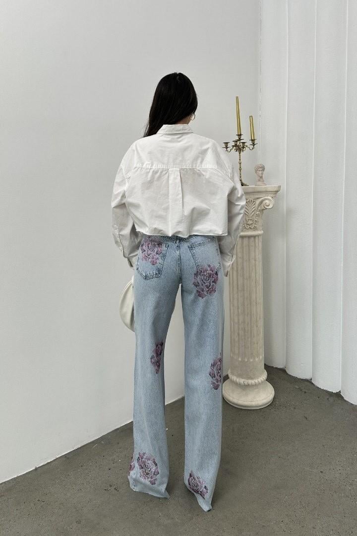 Gül Taşlı Wide Leg Jean LC7937-