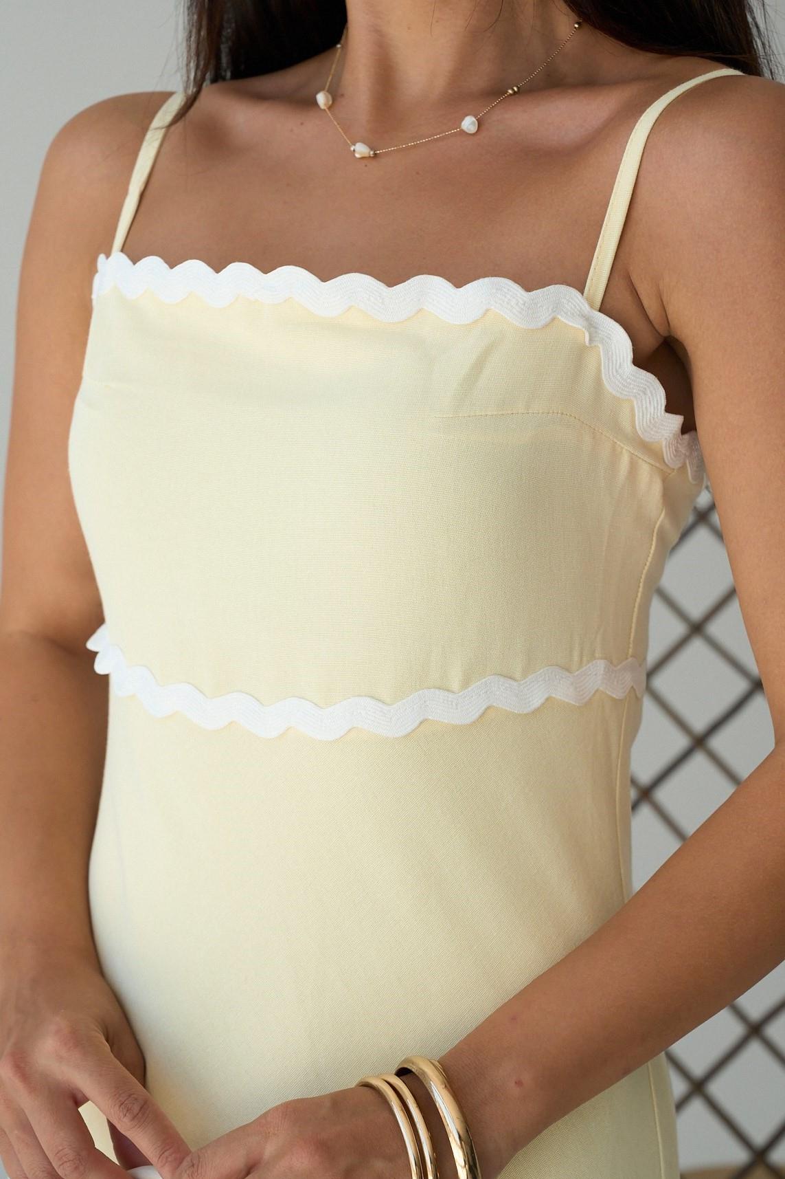 İp Askılı Fırfırlı Keten Elbise QS251088