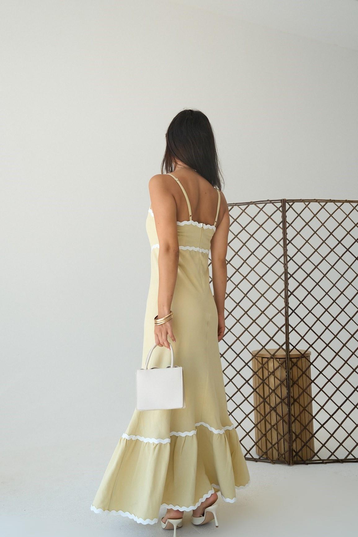 İp Askılı Fırfırlı Keten Elbise QS251088