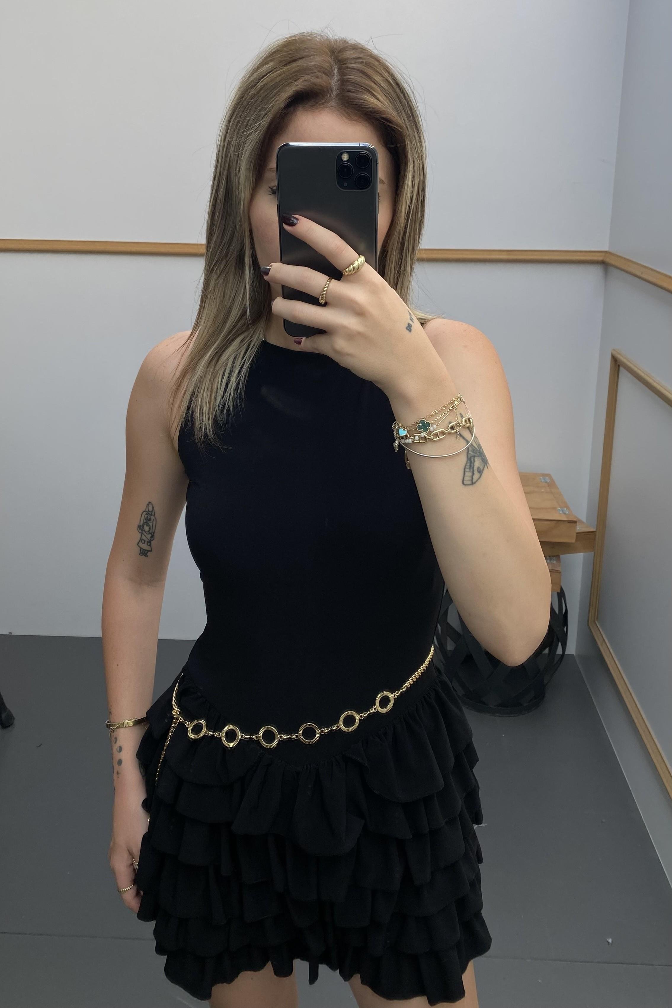 Kalın Askılı Pileli Elbise MM1236