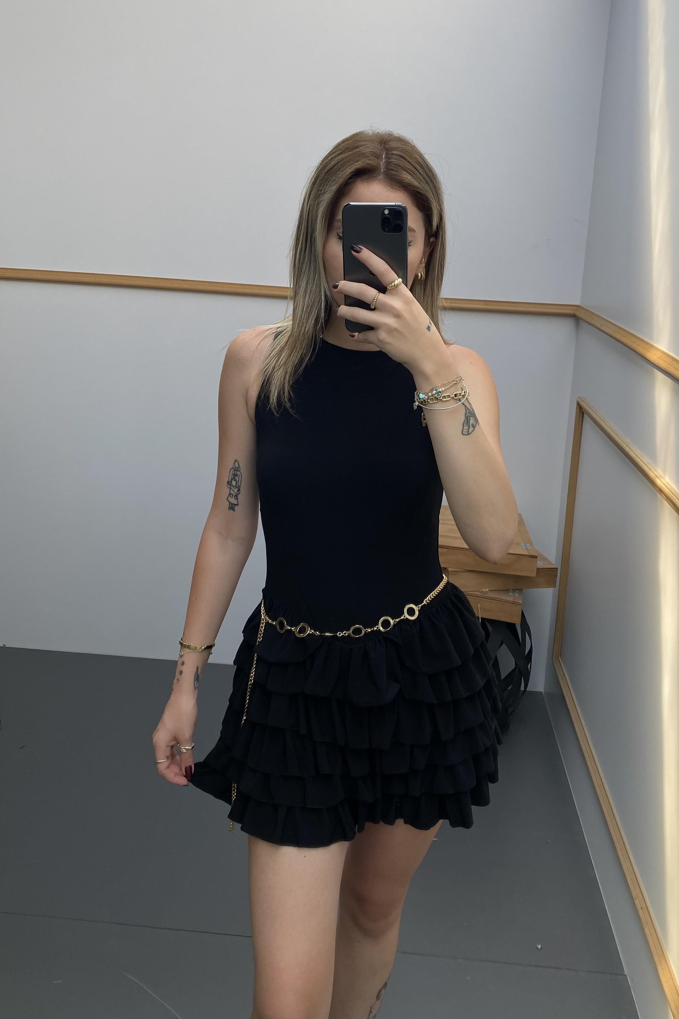 Kalın Askılı Pileli Elbise MM1236