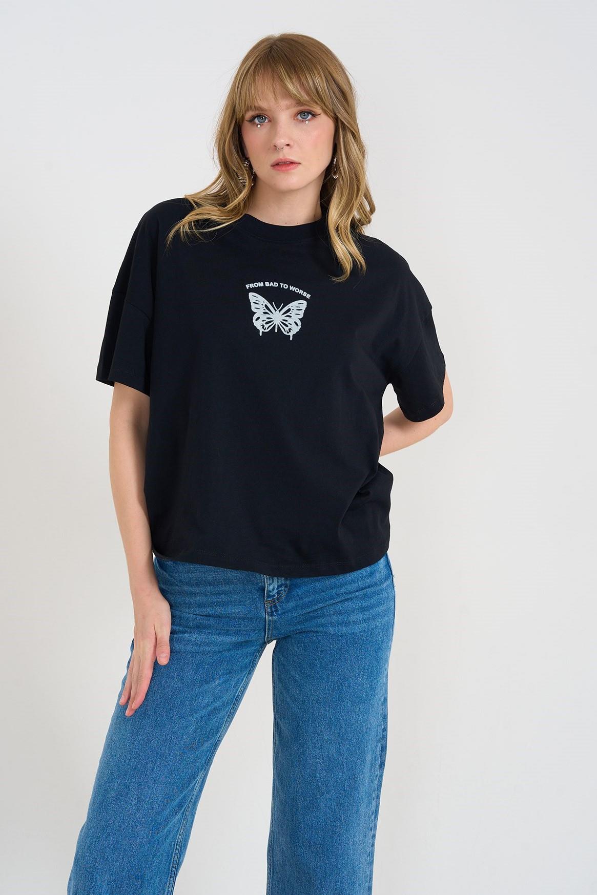 Kelebek Baskılı T-shirt QS241030