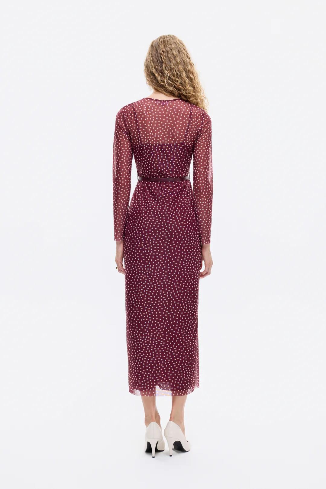 Kemer Detaylı Puantiyeli Tül Elbise QZ00869