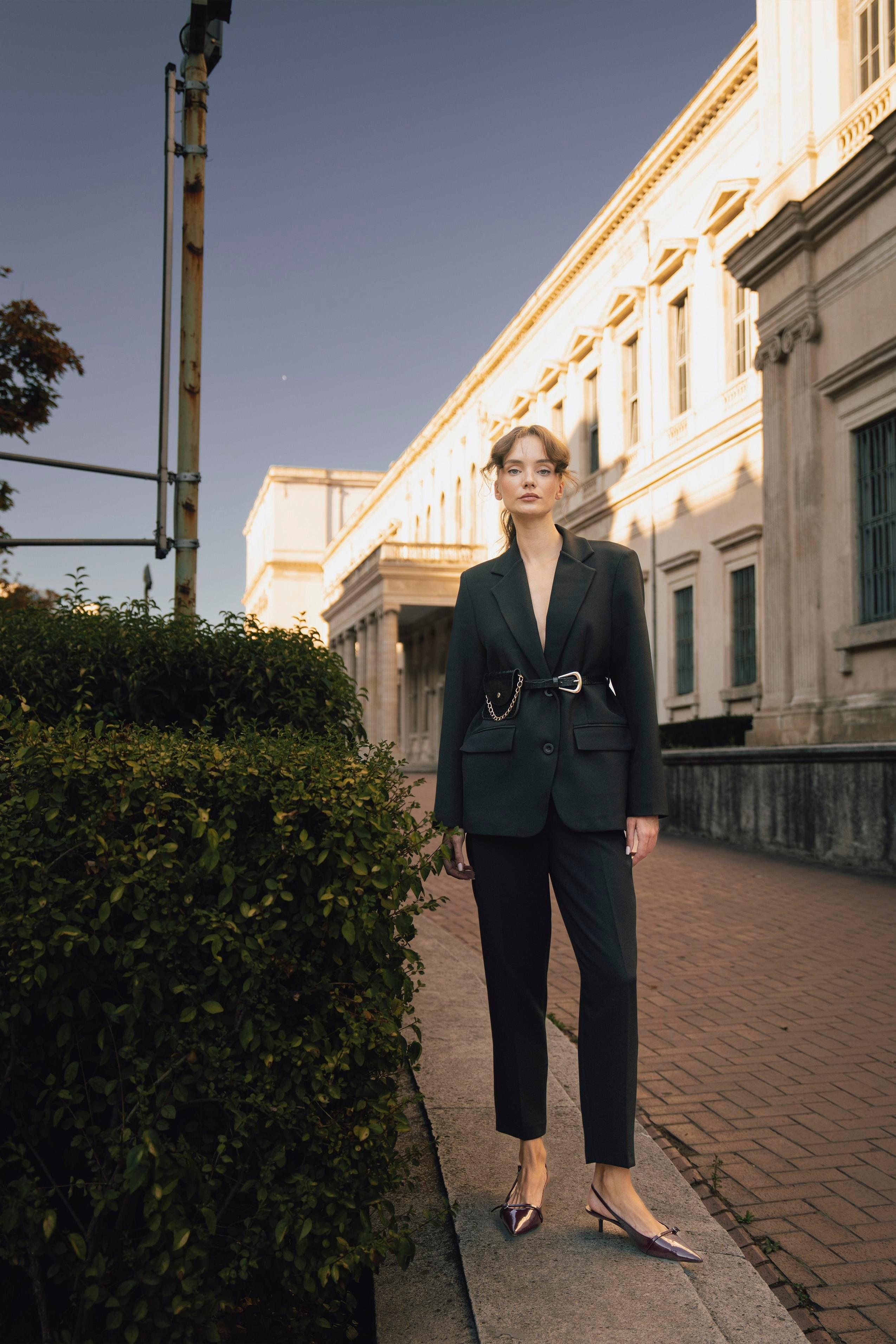 Kemer ve Çanta Aksesuarlı Blazer Ceket PR9593