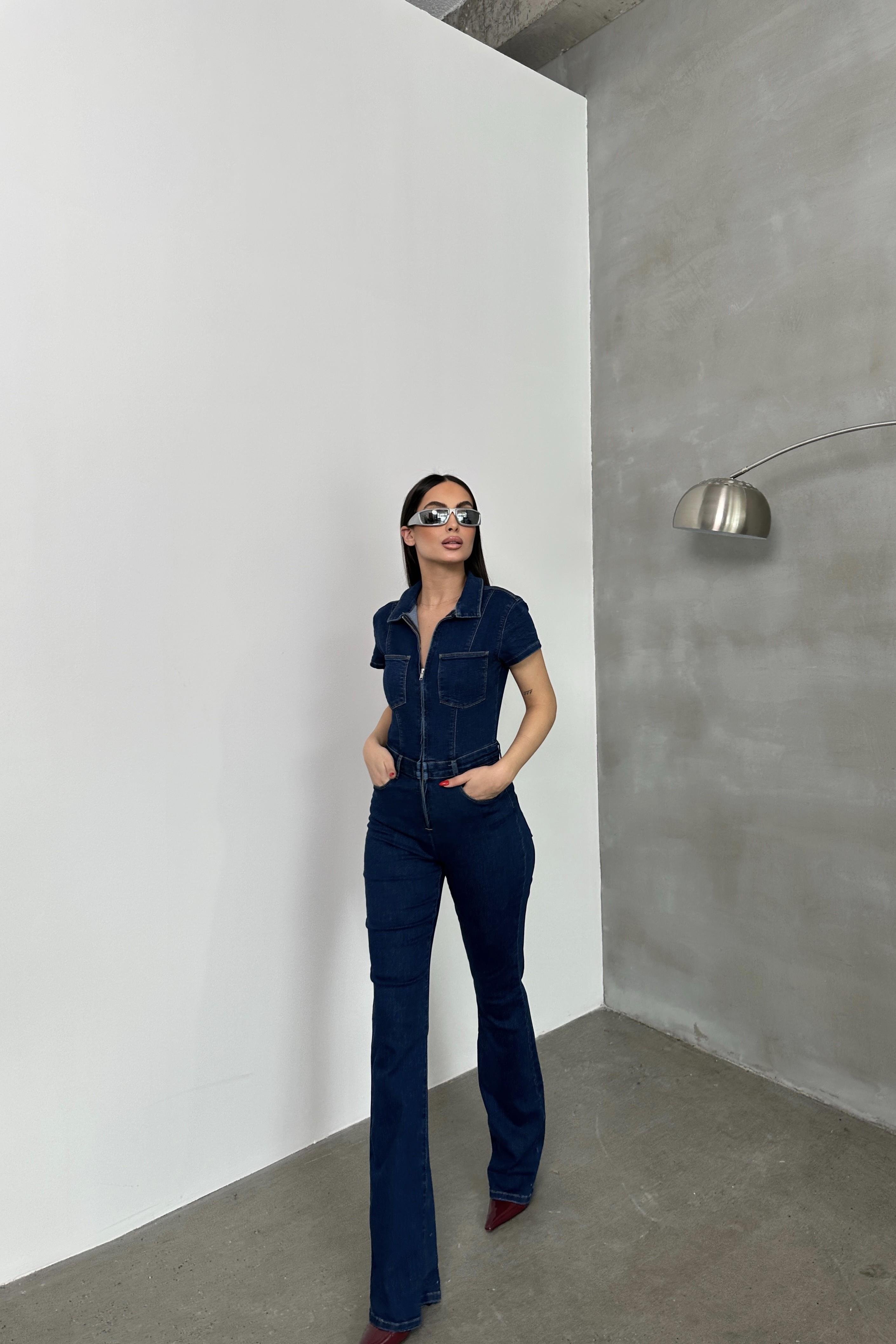 Kısa Kollu Flare Paça Jean Tulum LC7638