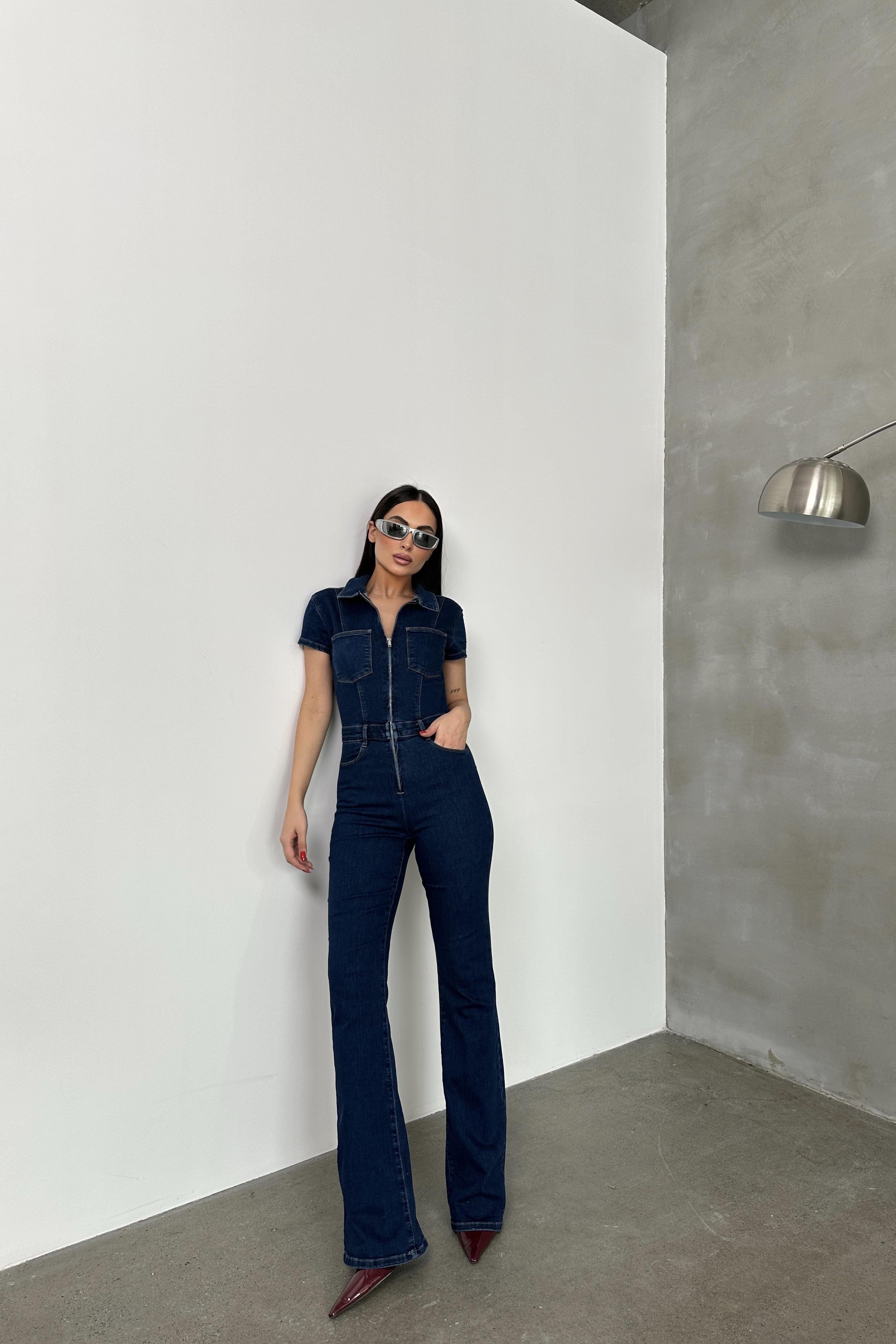 Kısa Kollu Flare Paça Jean Tulum LC7638