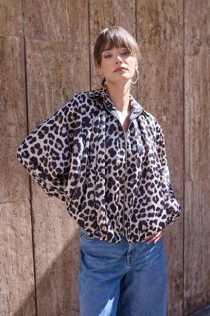 Leopar Desenli Bomber Ceket PR9636
