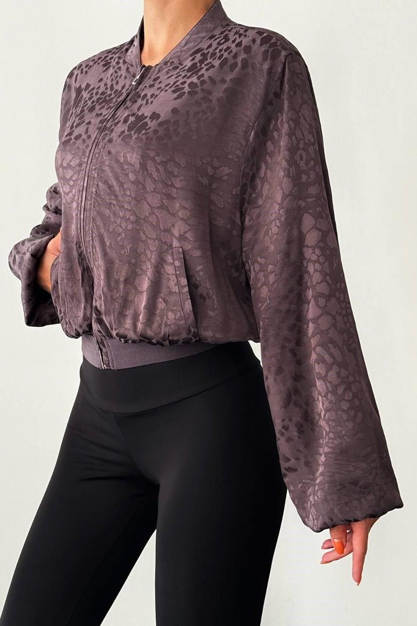 Leopar Desenli Lastik Detaylı Bomber Ceket QZ01029