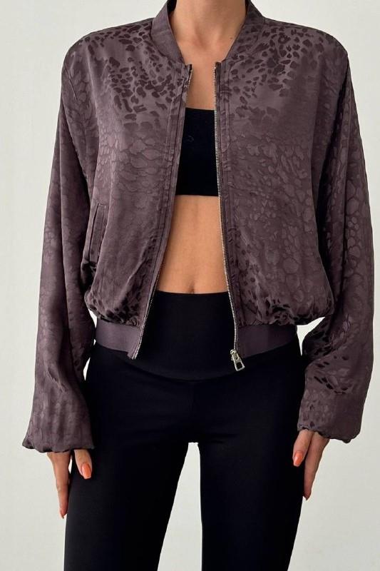 Leopar Desenli Lastik Detaylı Bomber Ceket QZ01029
