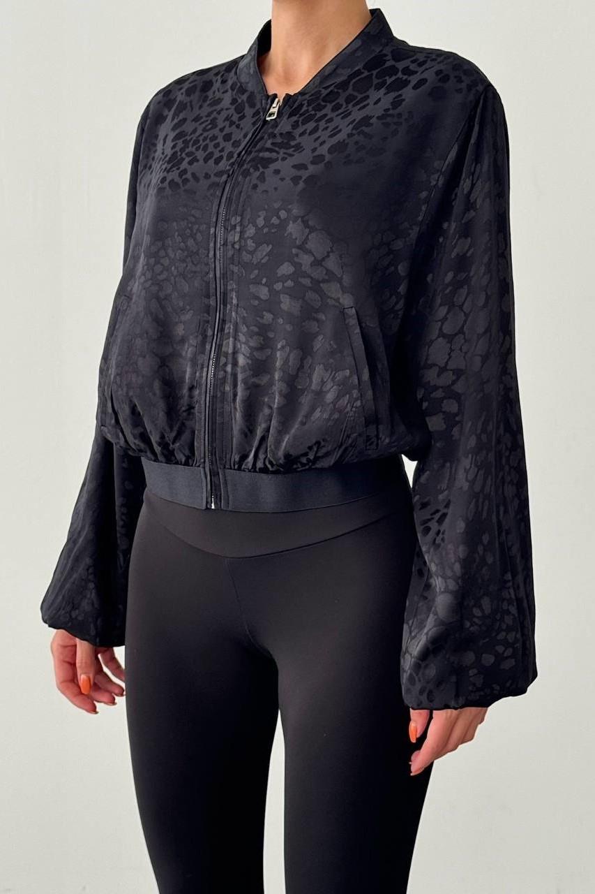 Leopar Desenli Lastik Detaylı Bomber Ceket QZ01029