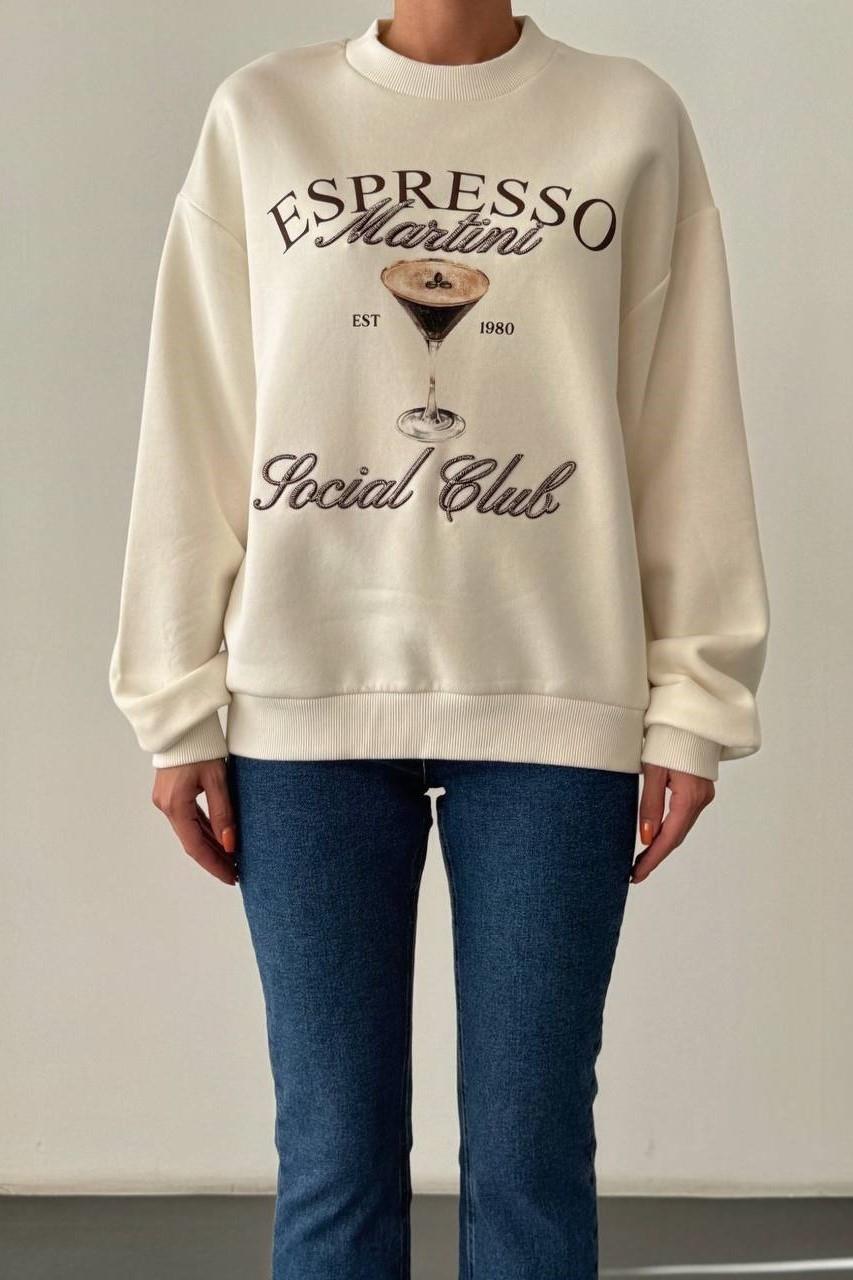 Martini Baskılı Oversize Sweatshirt QZ00966