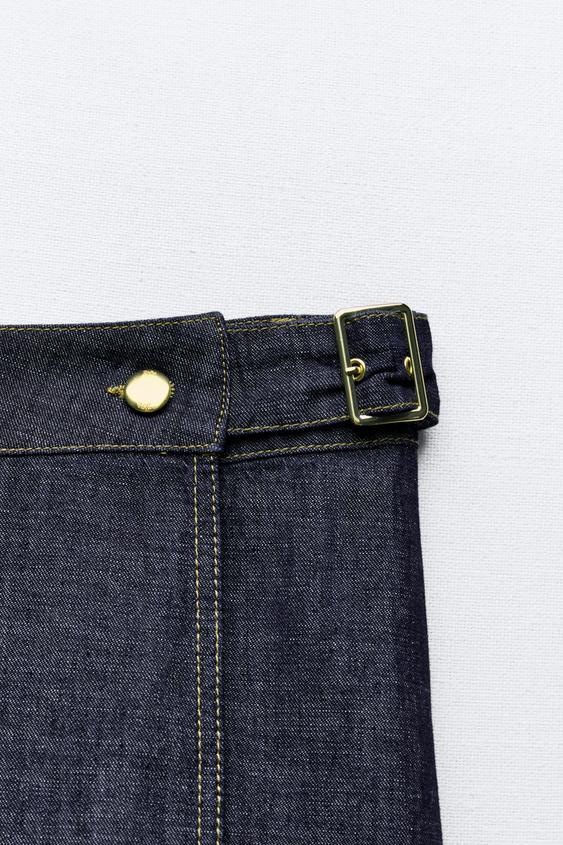 Önden Yırtmaçlı Kemer Detaylı Jean Midi Etek LC7751
