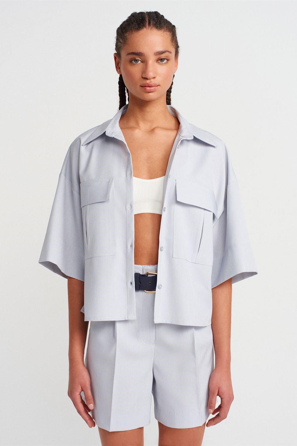 Oversize Cepli Crop Gömlek DL50495
