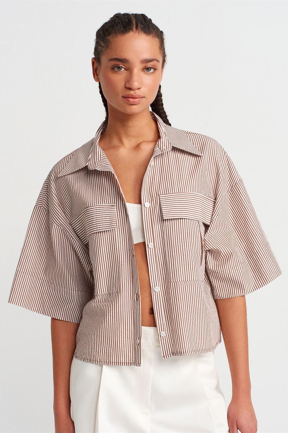 Oversize Cepli Crop Gömlek DL50495