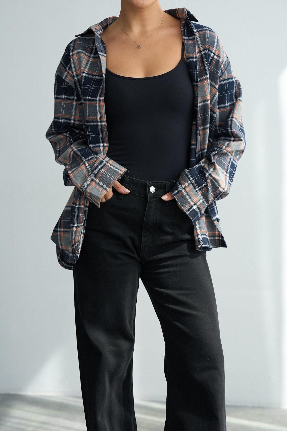 Oversize Ekose Desen Gömlek QS251045