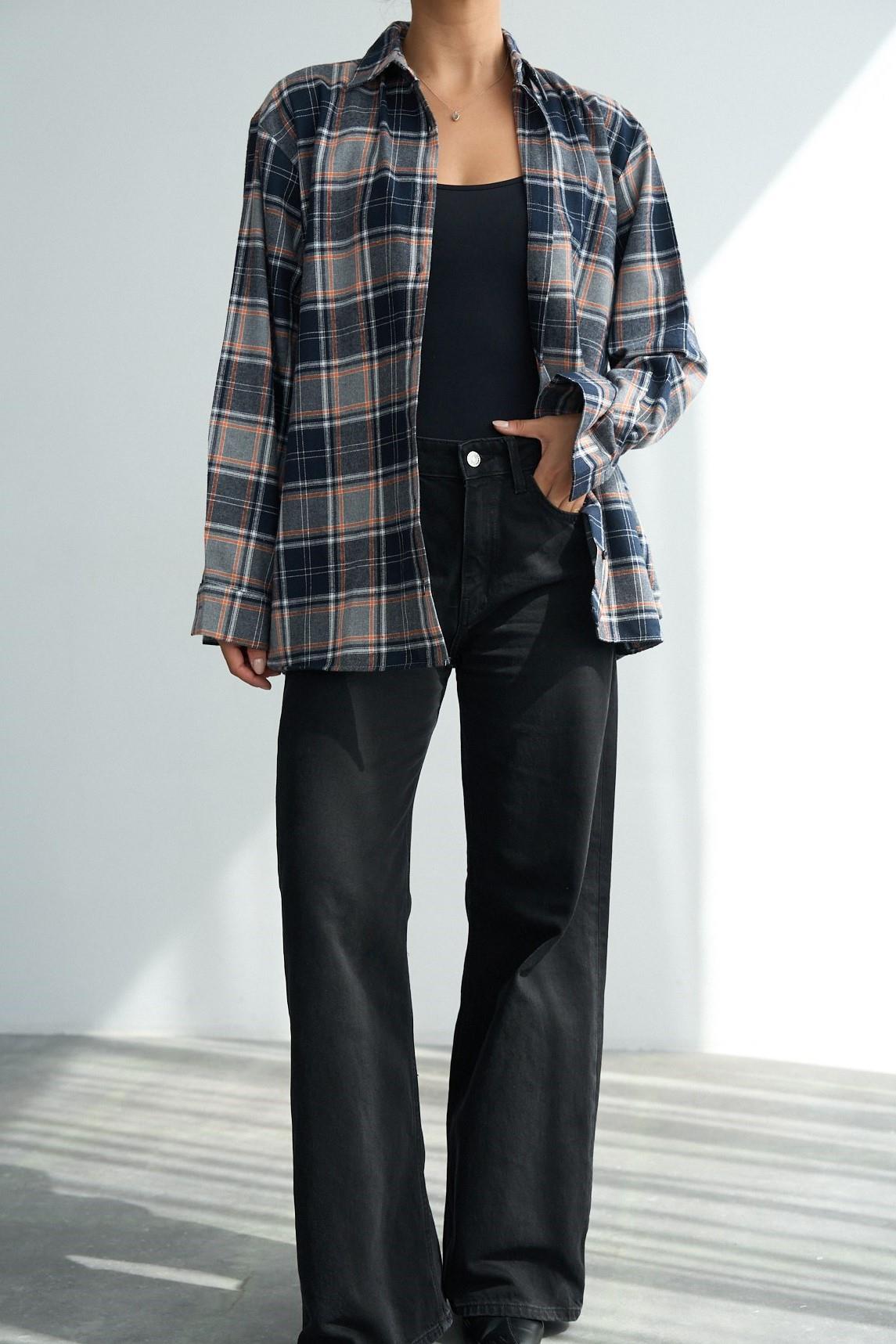 Oversize Ekose Desen Gömlek QS251045