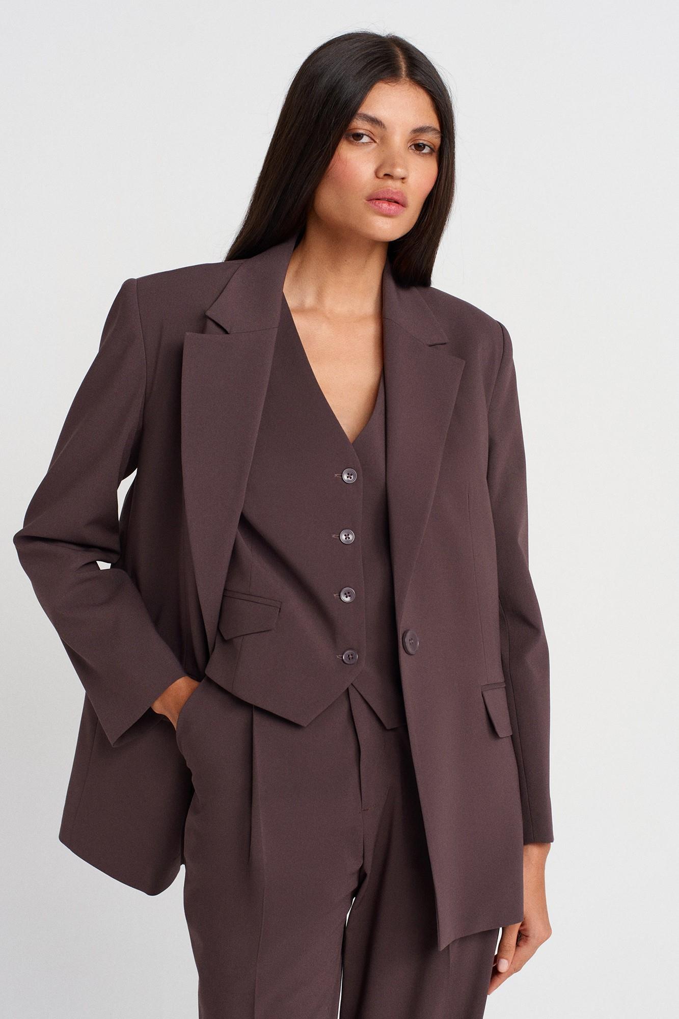 Oversize Vatkalı Blazer Ceket Dökümlü Pantolon Takım DL60759