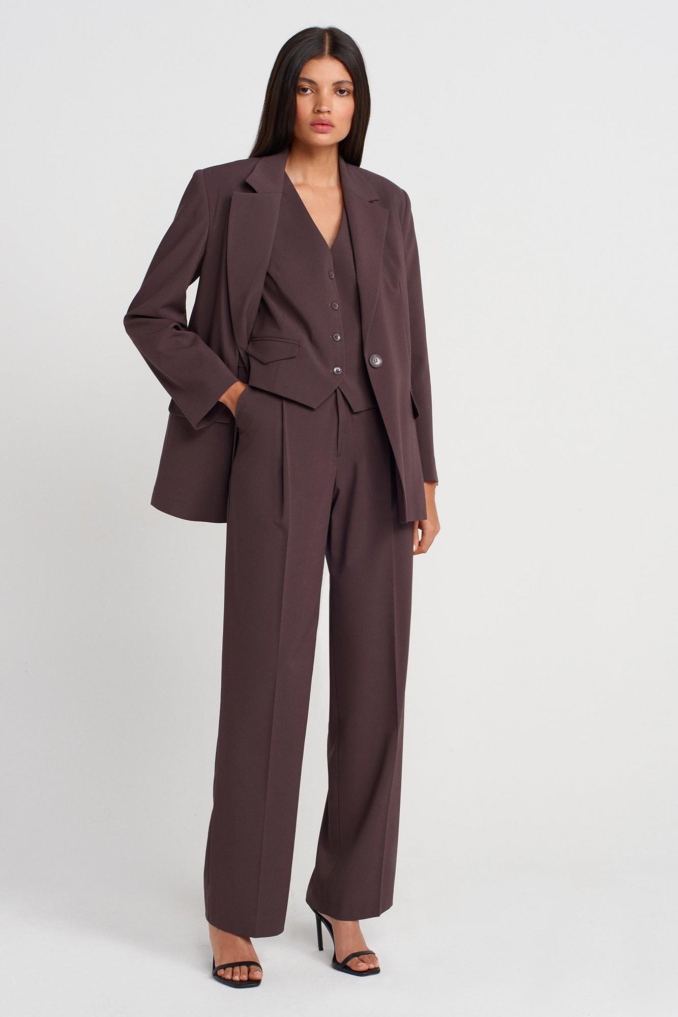 Oversize Vatkalı Blazer Ceket Dökümlü Pantolon Takım DL60759