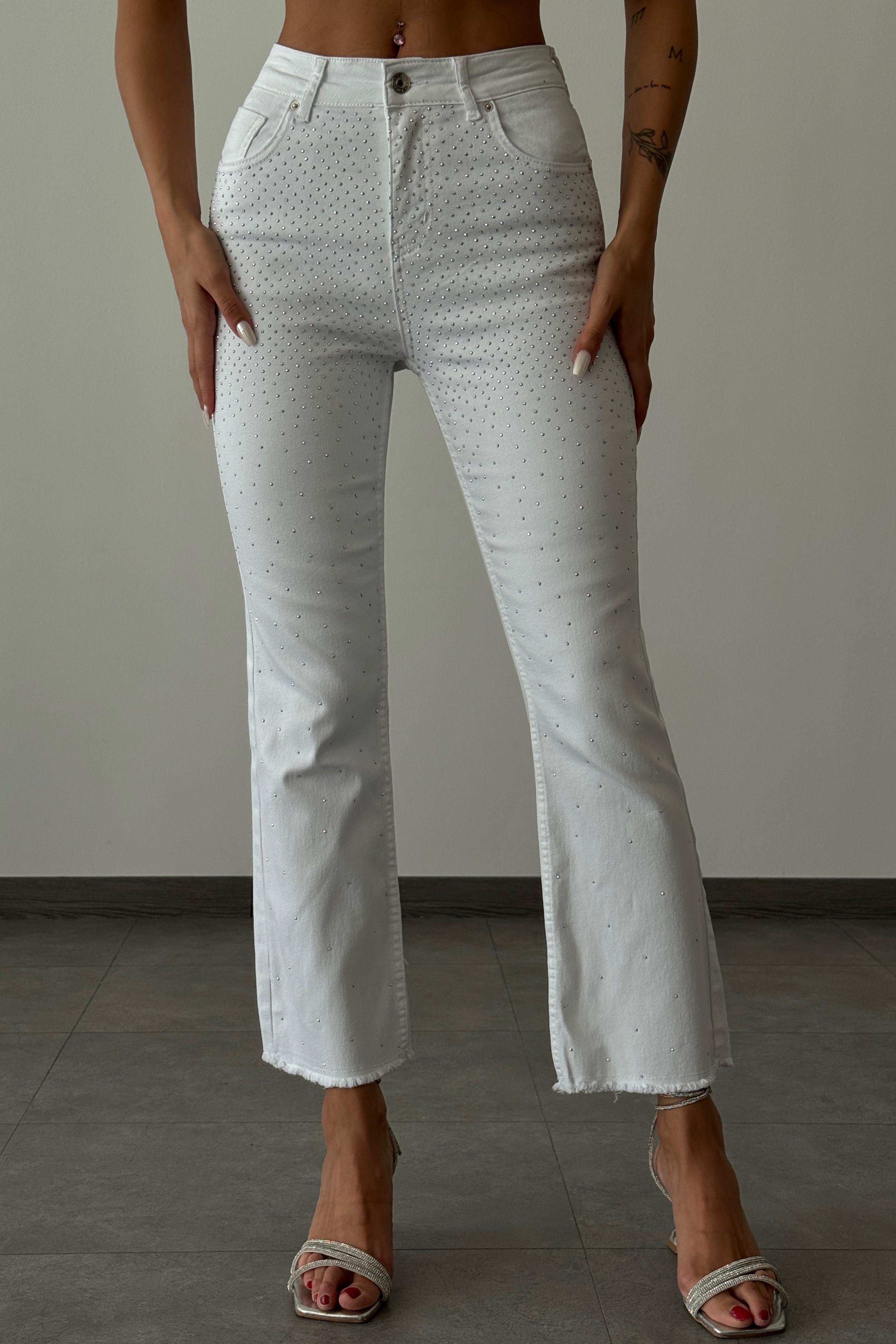 Paçası Püsküllü Taşlı Flare Jean LC7481-1