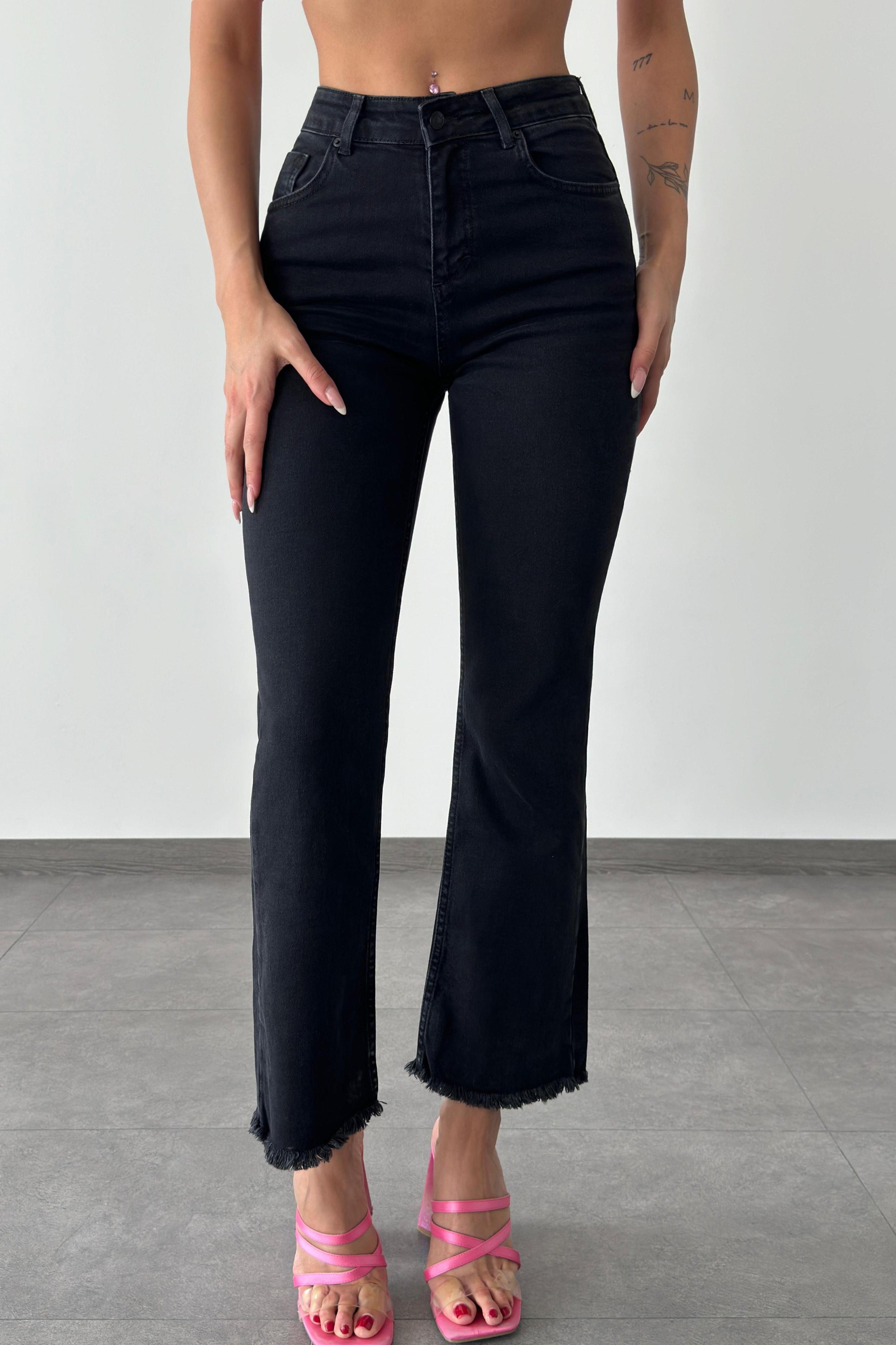Paçası Püsküllü Yüksek Bel Flare Jean LC7396