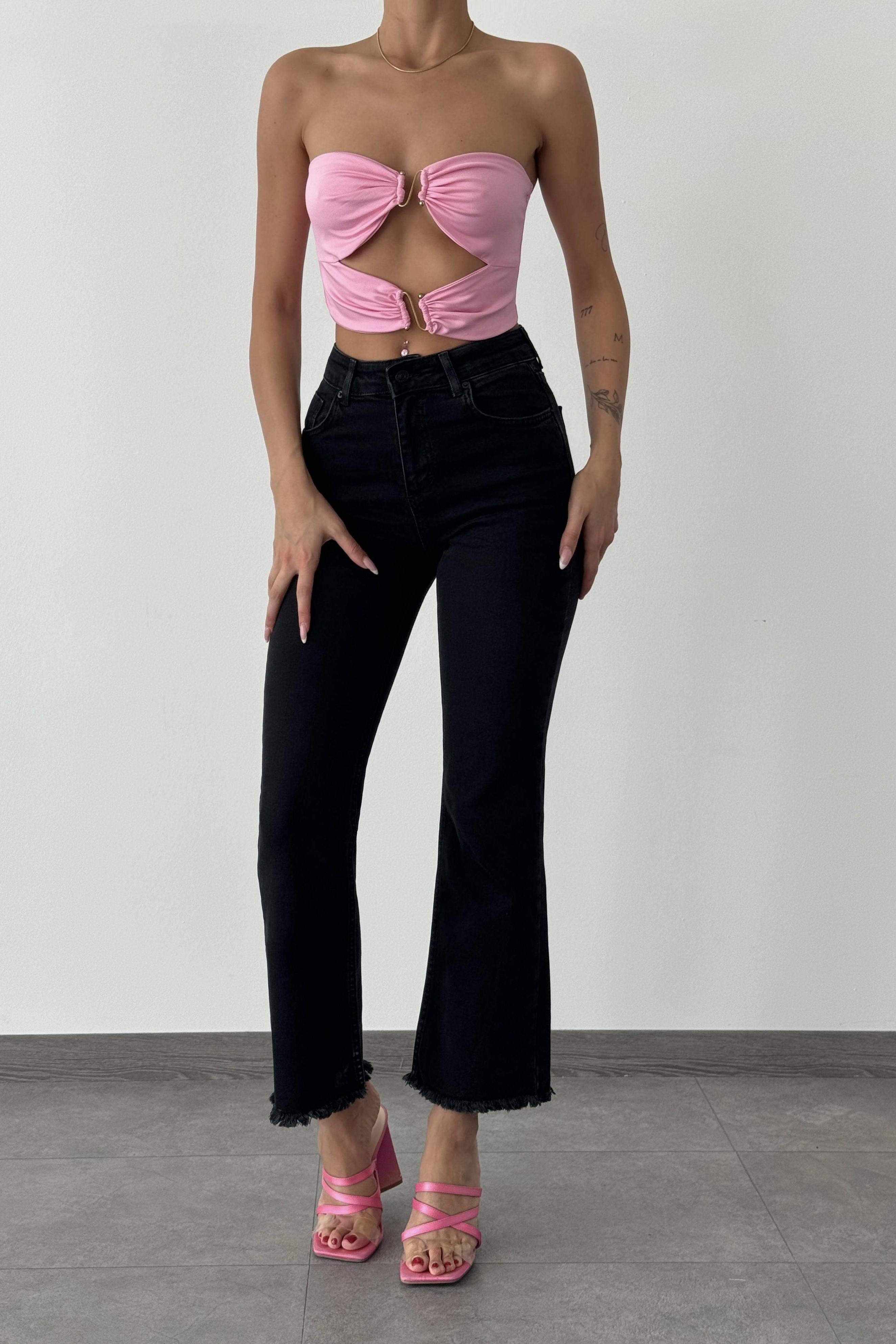 Paçası Püsküllü Yüksek Bel Flare Jean LC7396