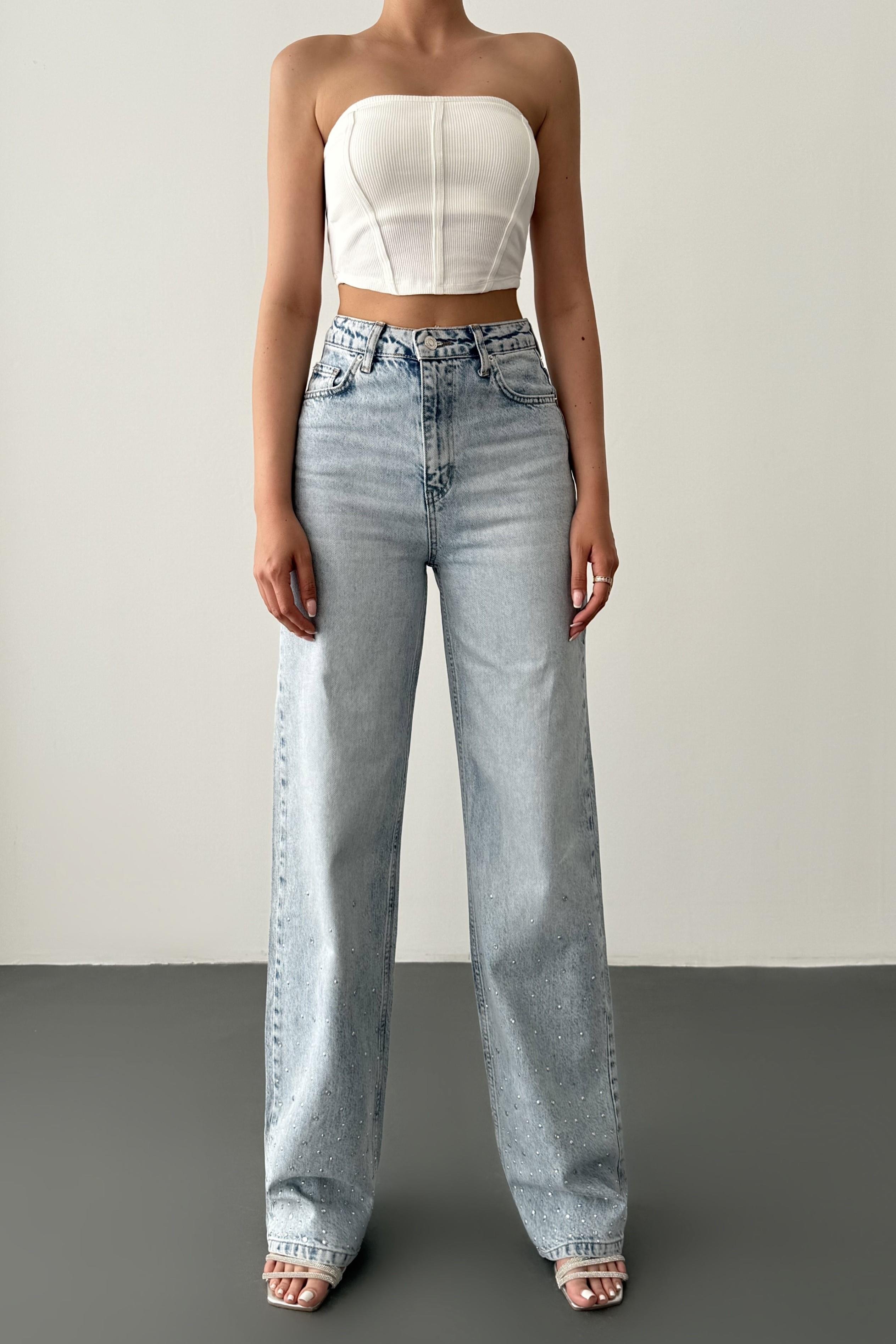 Paçası Taşlı Wide Leg Jean LC7714-1