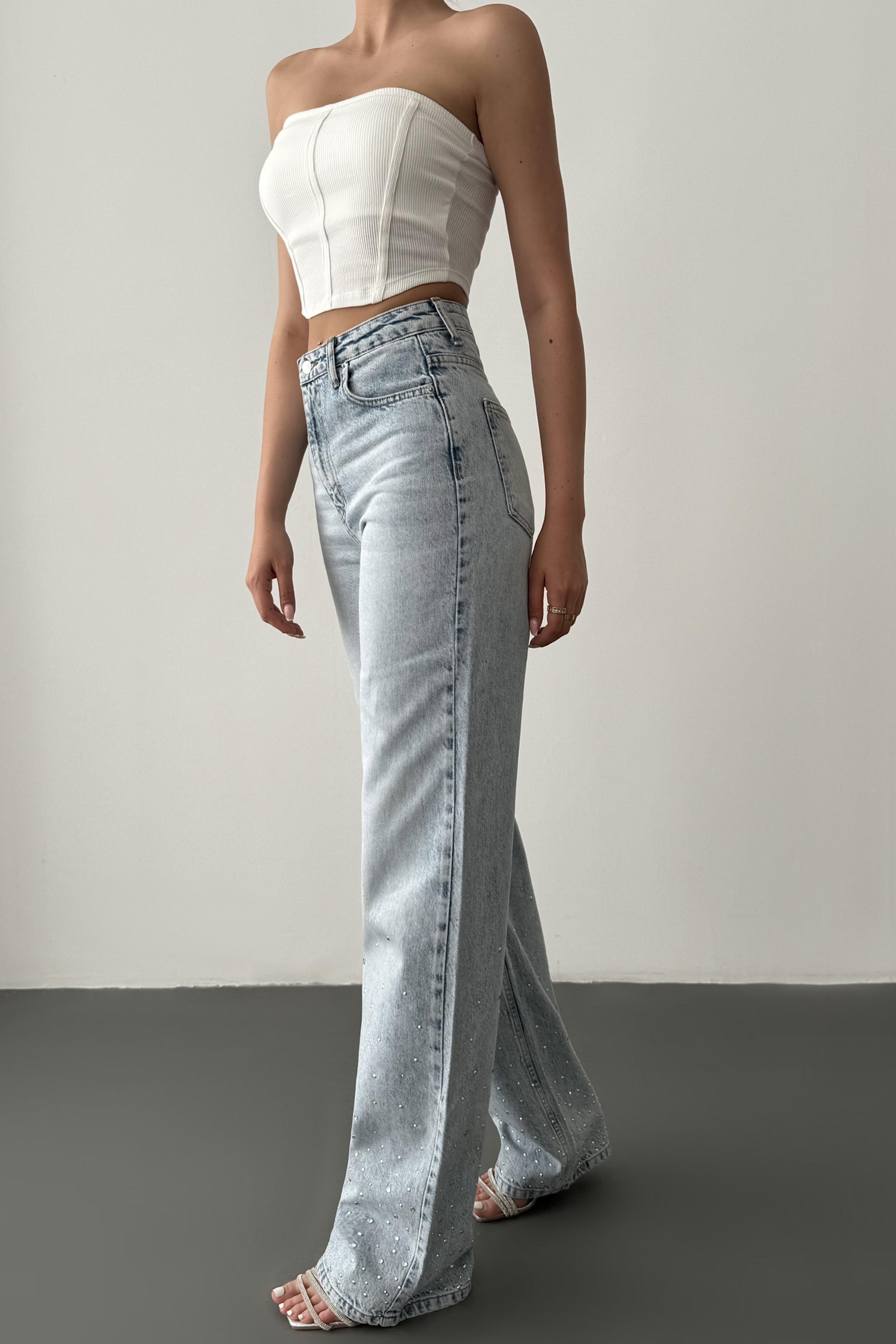 Paçası Taşlı Wide Leg Jean LC7714-1