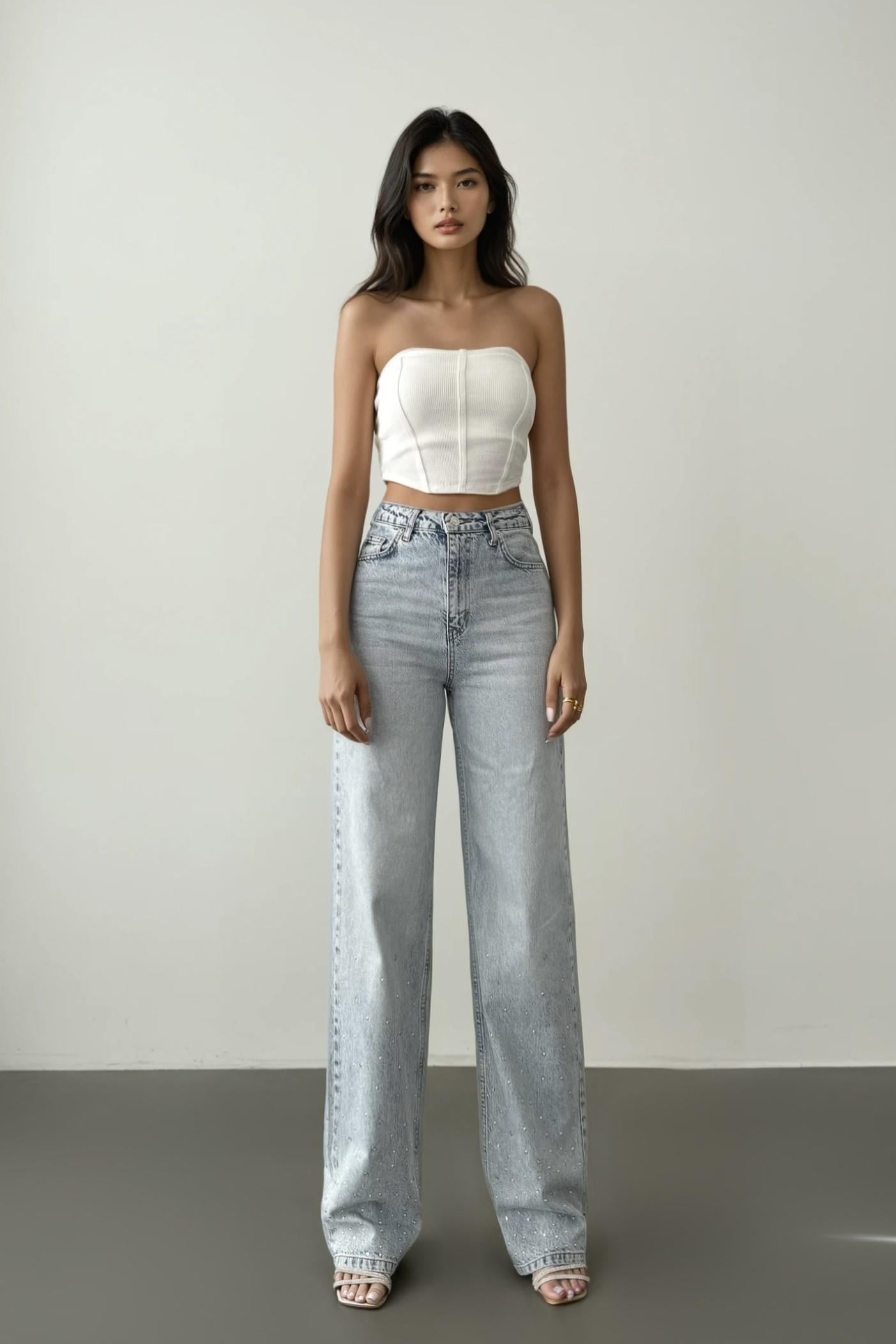 Paçası Taşlı Wide Leg Jean LC7714-1