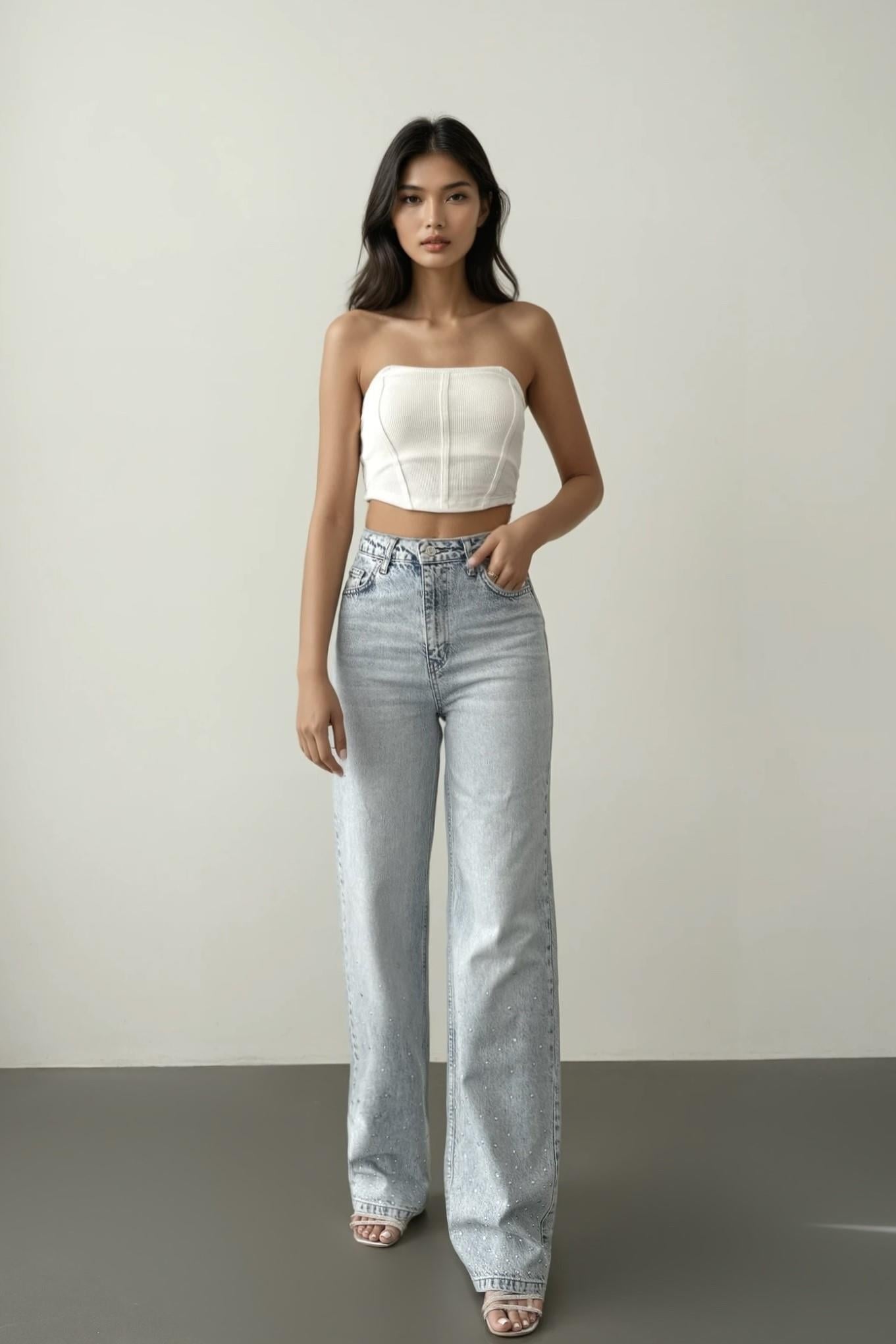 Paçası Taşlı Wide Leg Jean LC7714-1
