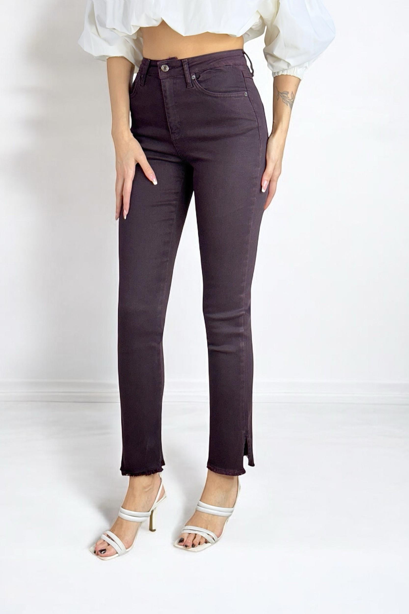 Paçası Yırtmaçlı ve Püsküllü Yüksek Bel Jean LC7413